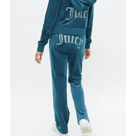 Urban Outfitters Juicy Couture OG Bling Velour Track Pants Size Medium Blue Y2K - Picture 1 of 11